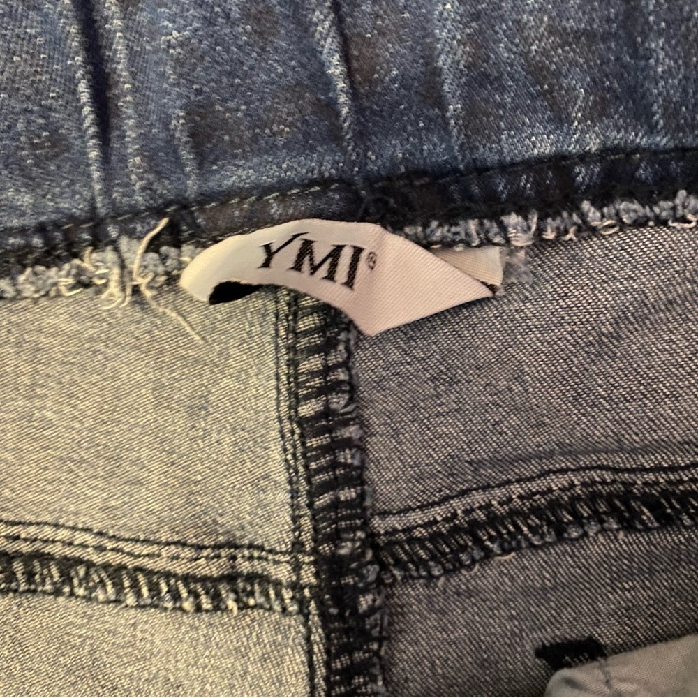 Denim Joggers High Rise Indigo Leopard Frayed Hem Drawstring Waist Size Medium - Picture 12 of 16
